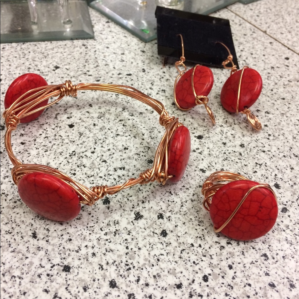 Handcrafted copper wire jewelry set